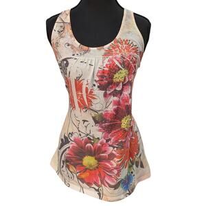 Bedazzled Tank Blouse with Floral Lace | Women's XS | Zinna